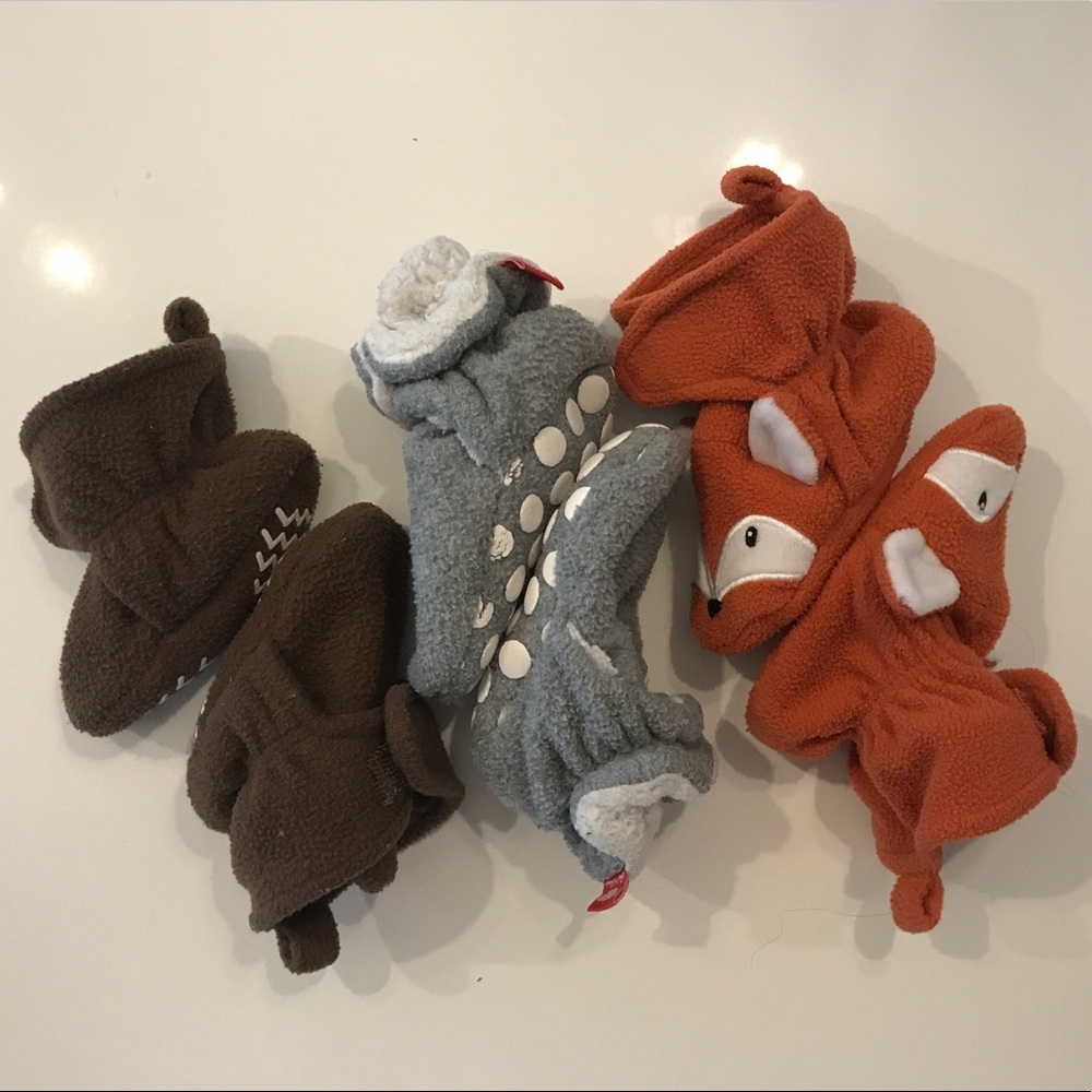 3 Pairs Infant Snap On Slippers